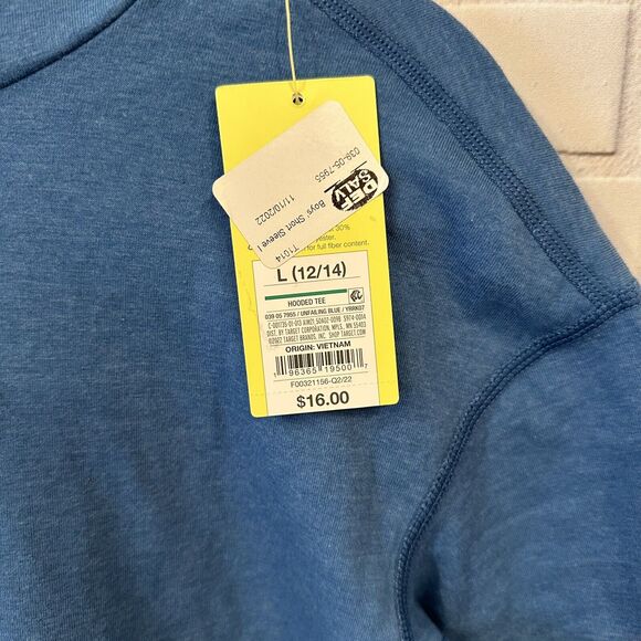 All In Motion Boys Hooded T-Shirt Blue and Gray Short Sleeve Large (12/14) - Picture 8 of 10